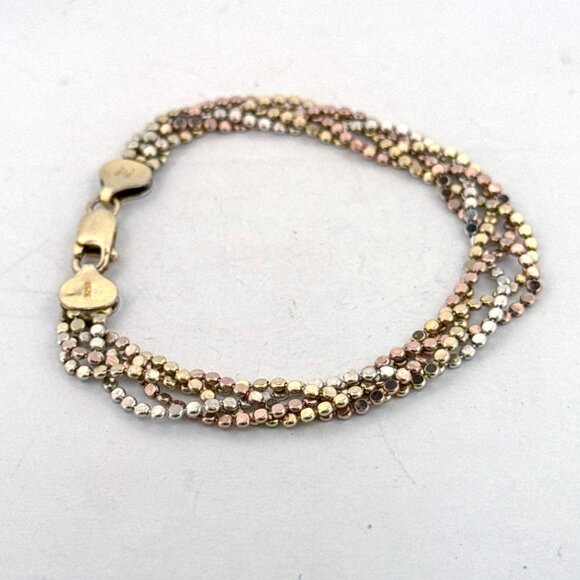 Estate Sterling Silver 925 Tri-Color Bead Multi-Strand Bracelet 7" Italy - Picture 4 of 8